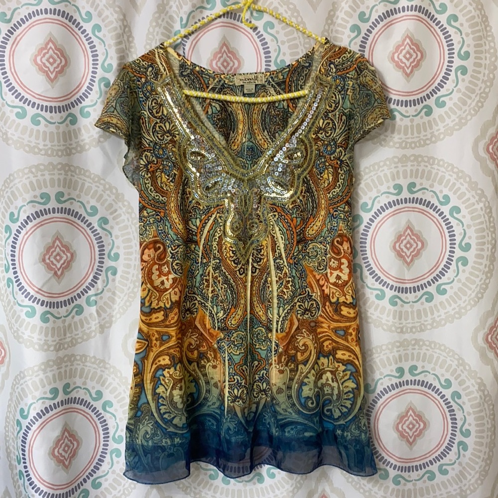 Sequined paisley design shirt size L